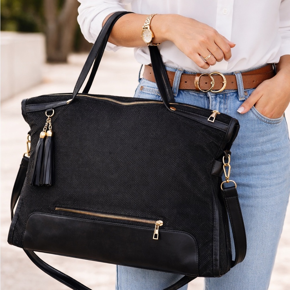 Large Women’s Shoulder  Crossbody Tote with Tassel, Everyday Handbag, Travel
